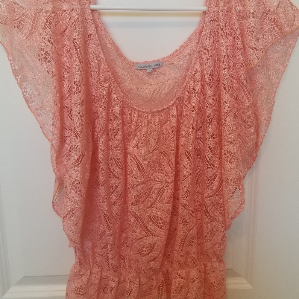 🩷5 for $50🩷 Peach Flowy Lace Charlotte Russe Top